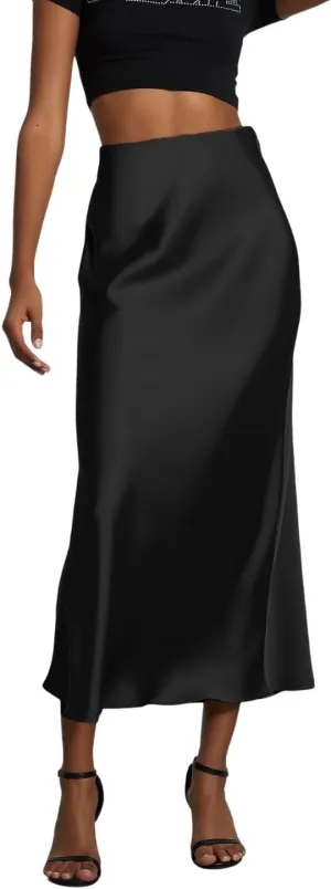 Women's Solid Silk Satin Skirt Trendy High Waist Skirts Daily Wedding Dress