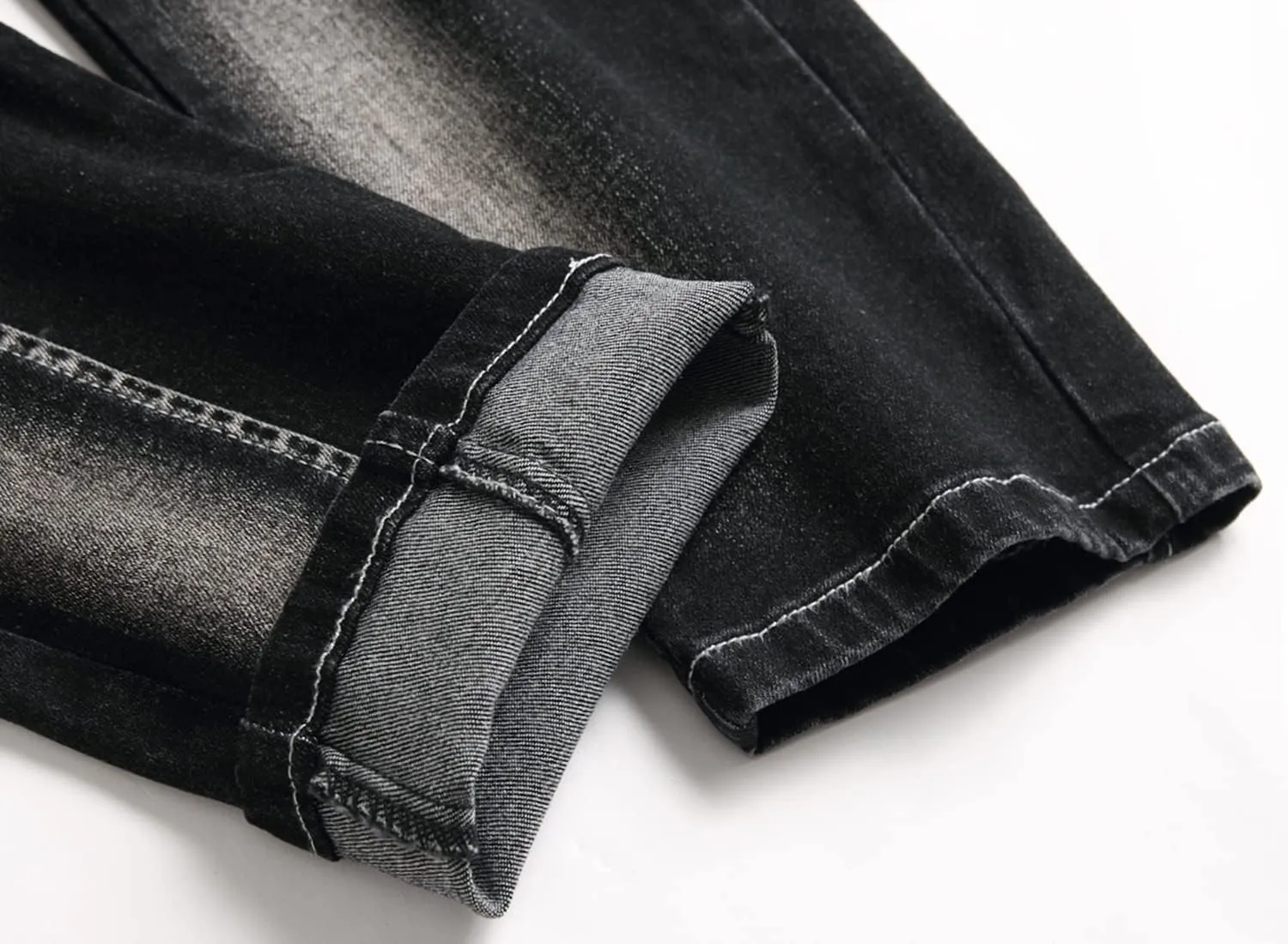 XIMXIMMTIAN Men's Biker Moto Washed Distressed Slim Fit Straight Jeans Denim