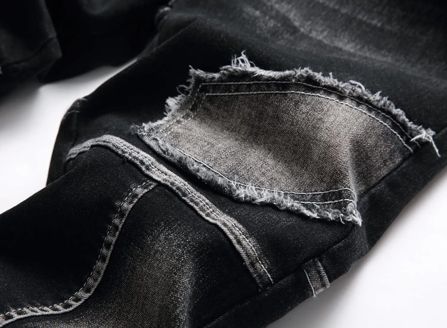 XIMXIMMTIAN Men's Biker Moto Washed Distressed Slim Fit Straight Jeans Denim