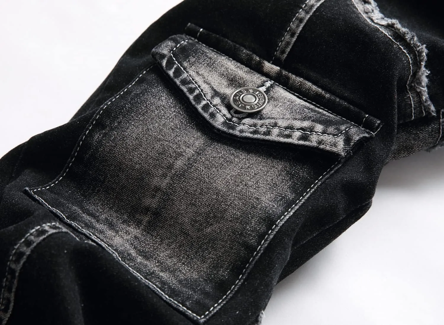 XIMXIMMTIAN Men's Biker Moto Washed Distressed Slim Fit Straight Jeans Denim