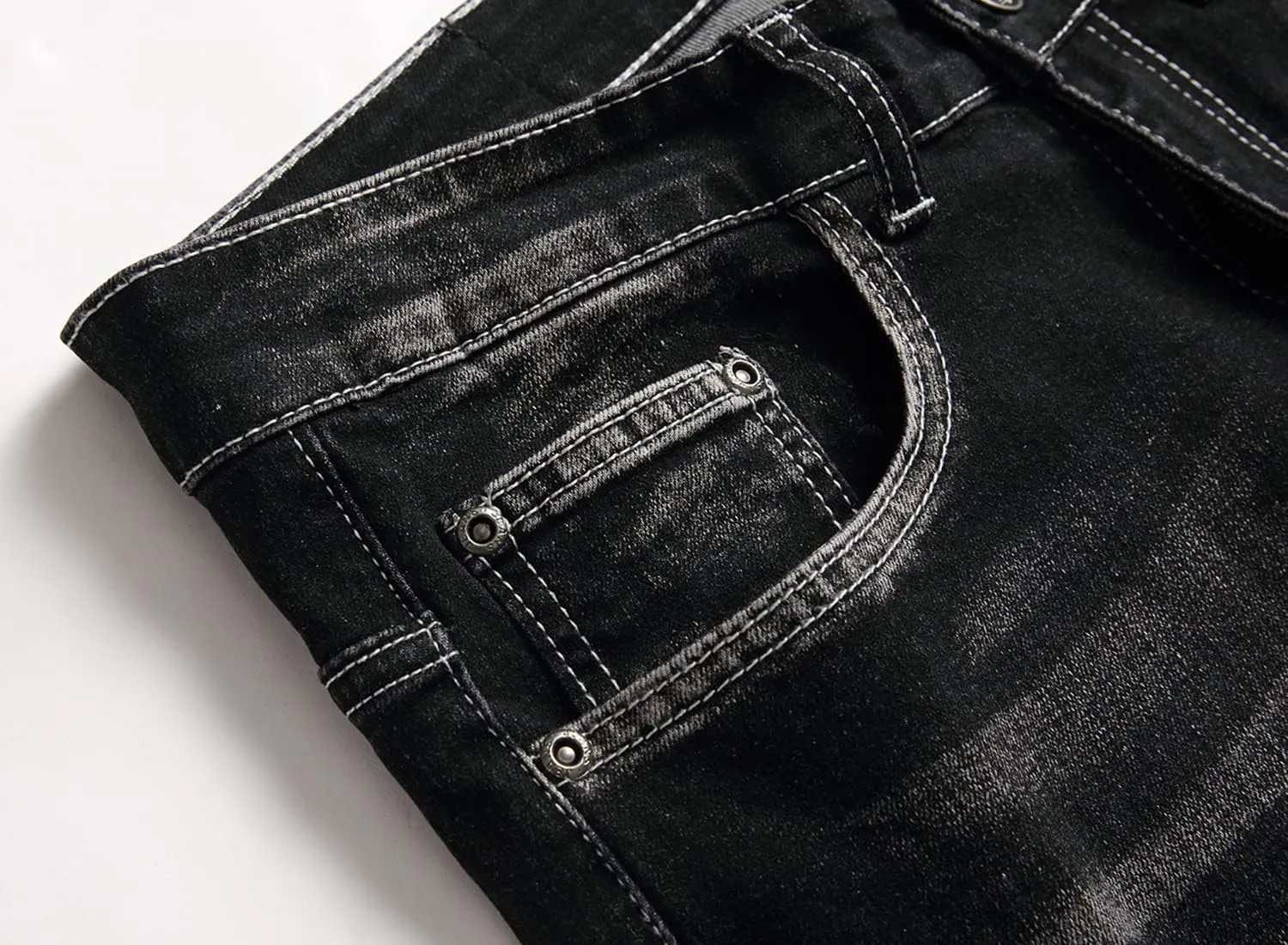 XIMXIMMTIAN Men's Biker Moto Washed Distressed Slim Fit Straight Jeans Denim